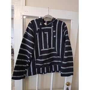 Pullover Pancho Hoodie Boho Rasta Hippie Top Woven Striped Women’s Size XL I1